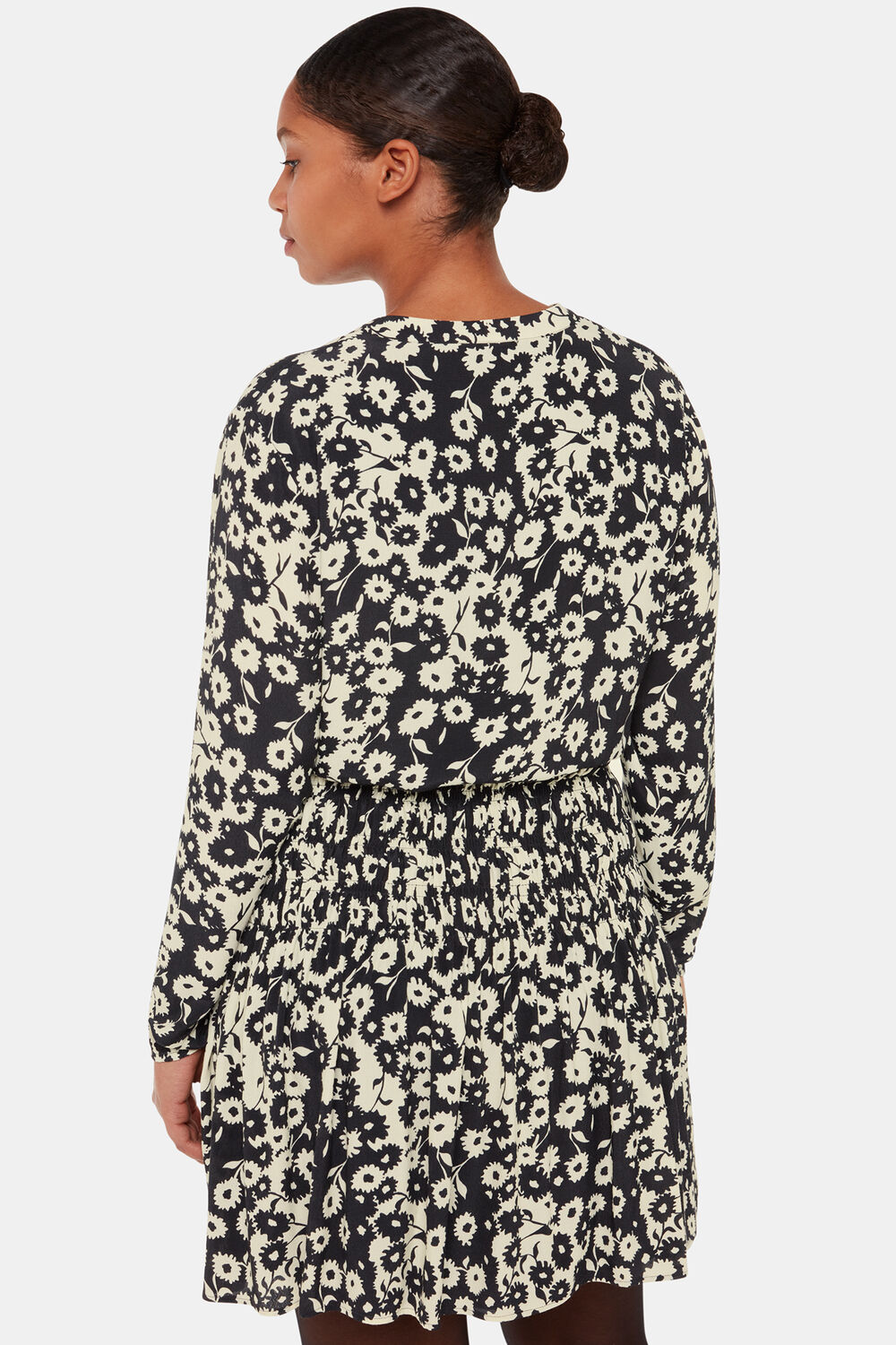 Black Riley Floral Shirred Dress